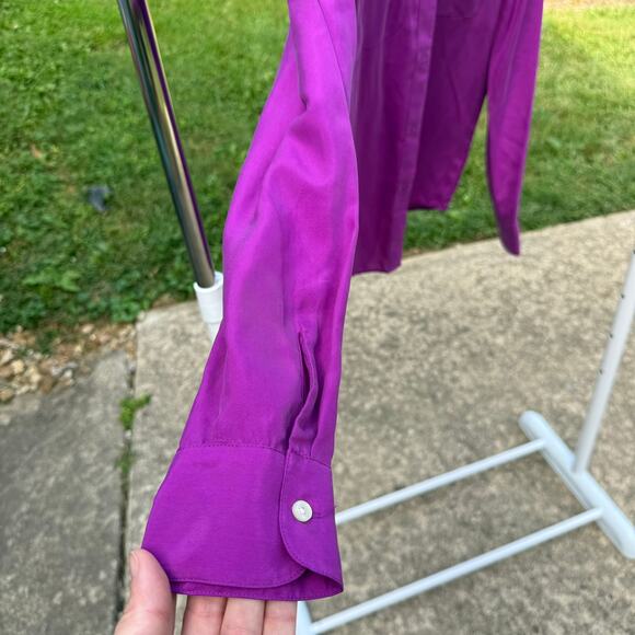 Lauren Ralph Lauren 100% Silk Purple Button-Up Shirt - M - Picture 5 of 8